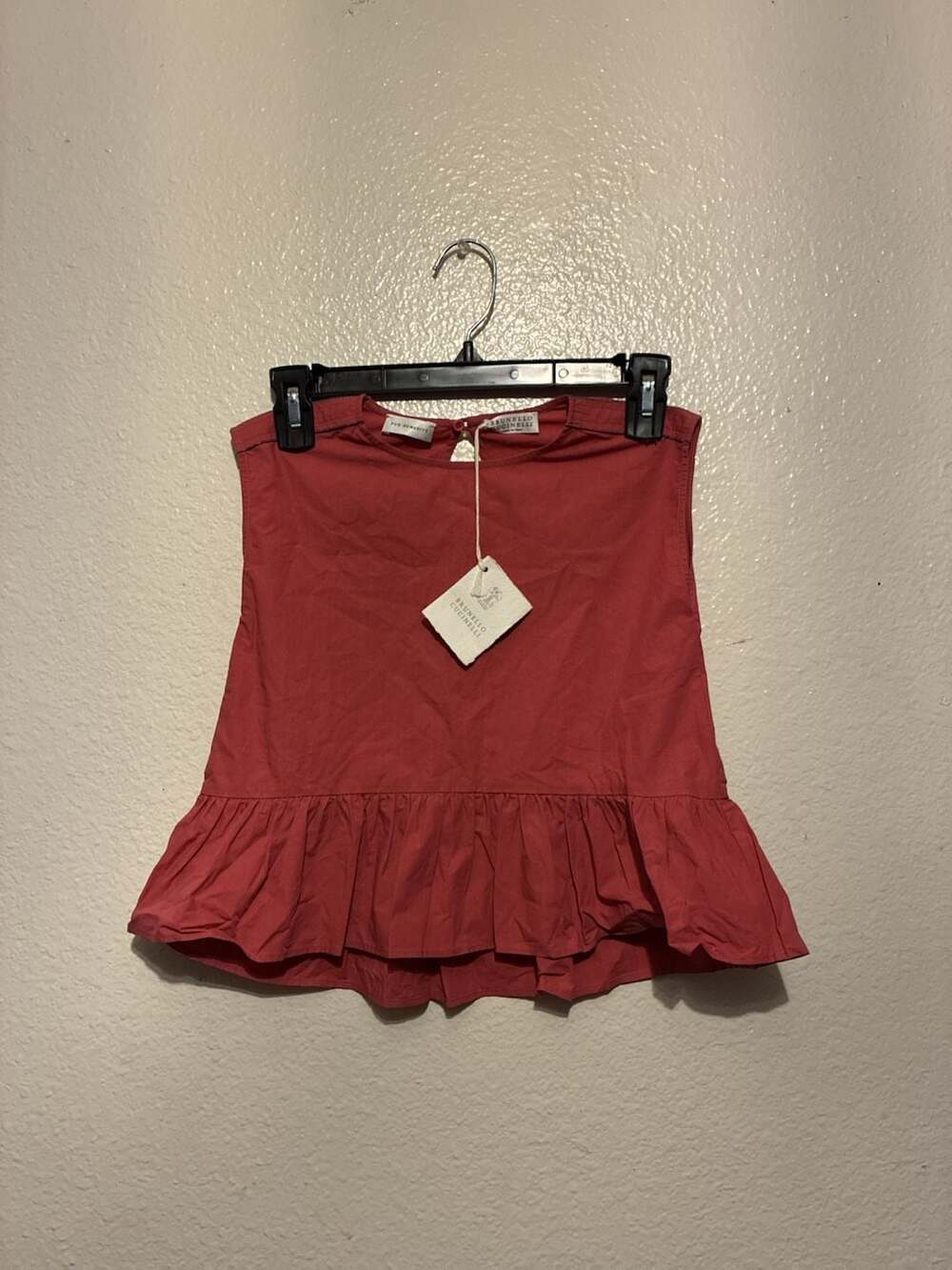 Brunello Cucinelli Red Sleeveless Ruffle Hem Top